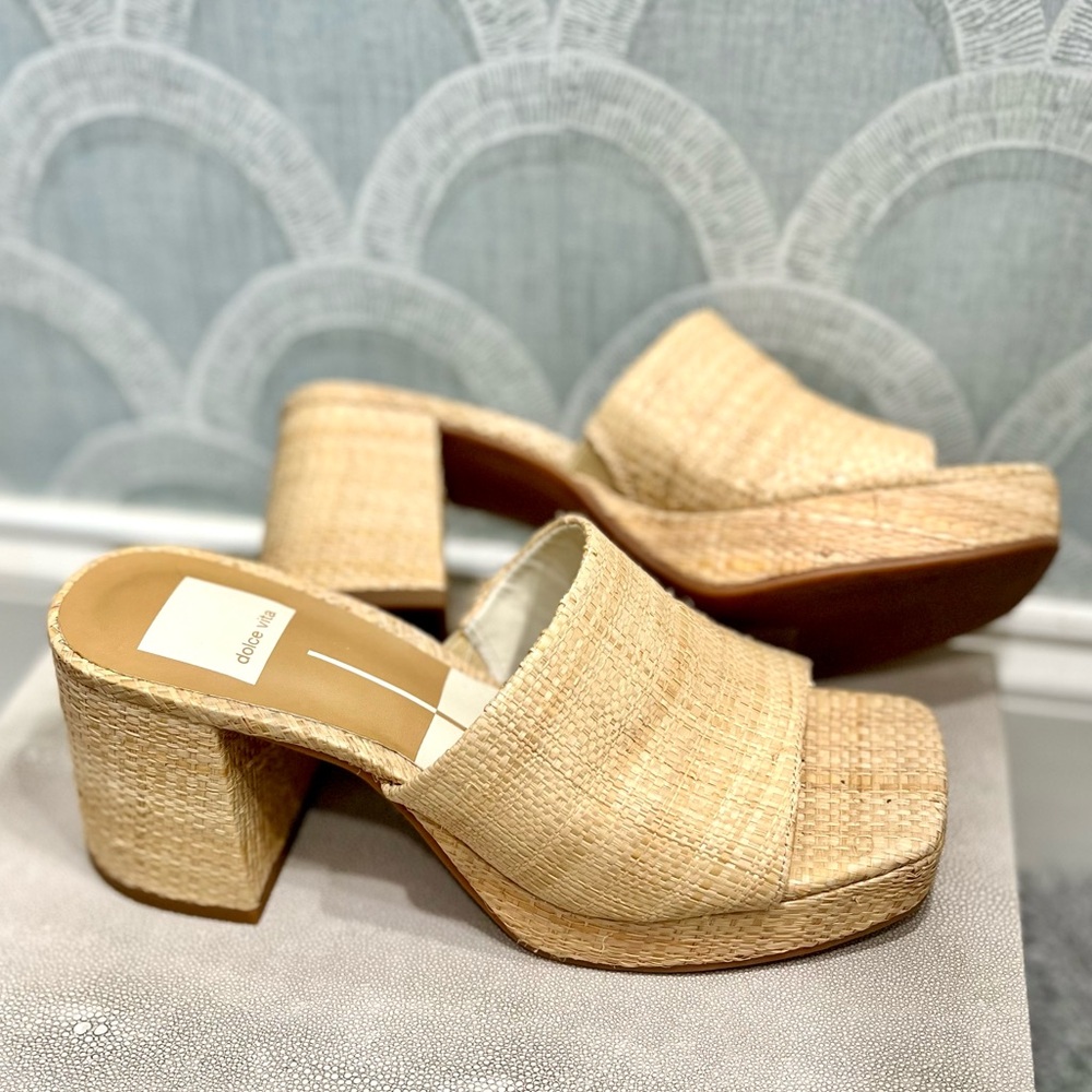 Dolce Vita Marsha Natural Raffia Slip-on Mule Block Heels, SZ 6 - Picture 7 of 8